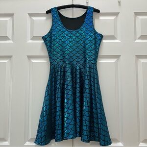 Blackmilk Blue Mermaid Skater Dress Mini Scoop Tank Pockets Shimmer Scales XL